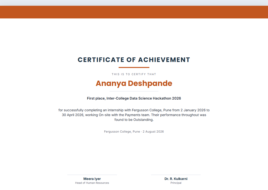 Banner Crest internship certificate format