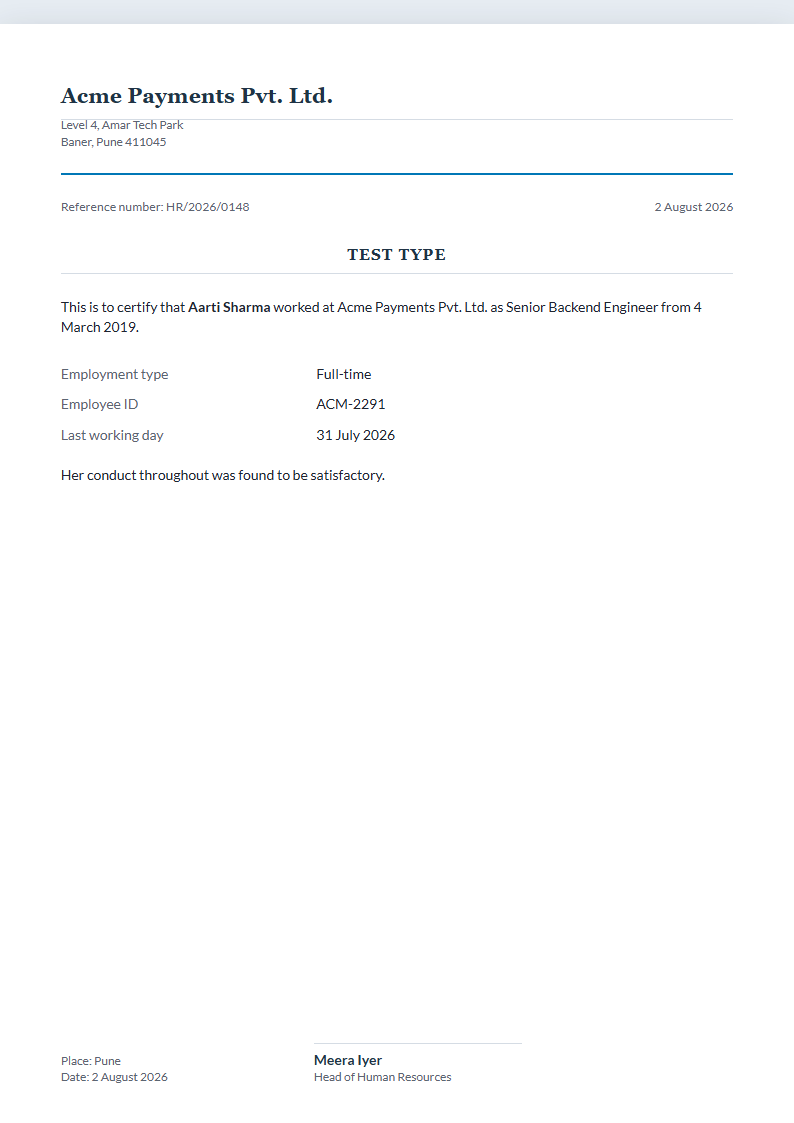 Classic Letterhead leave application format
