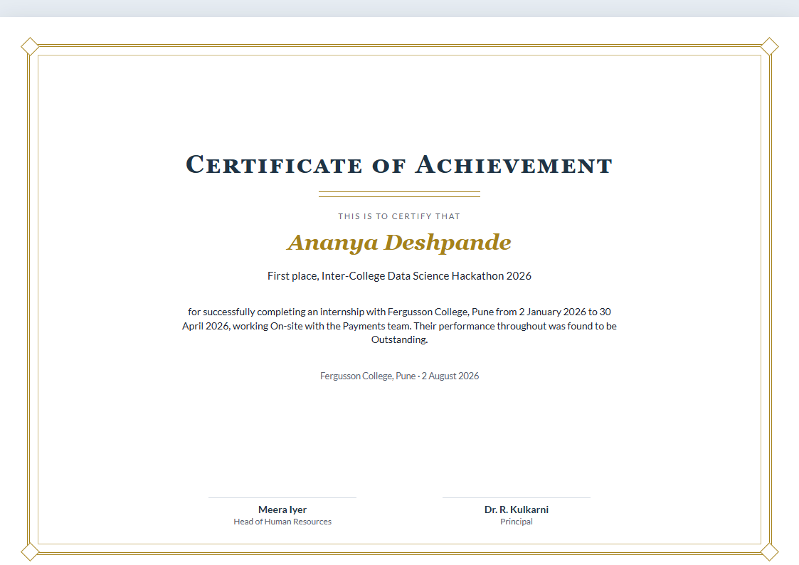 Gold Border internship certificate format