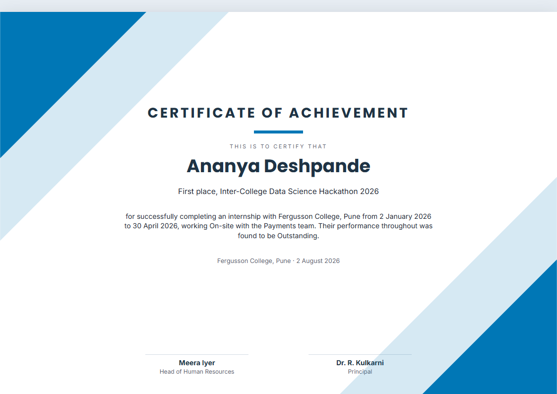 Modern Geometric internship certificate format