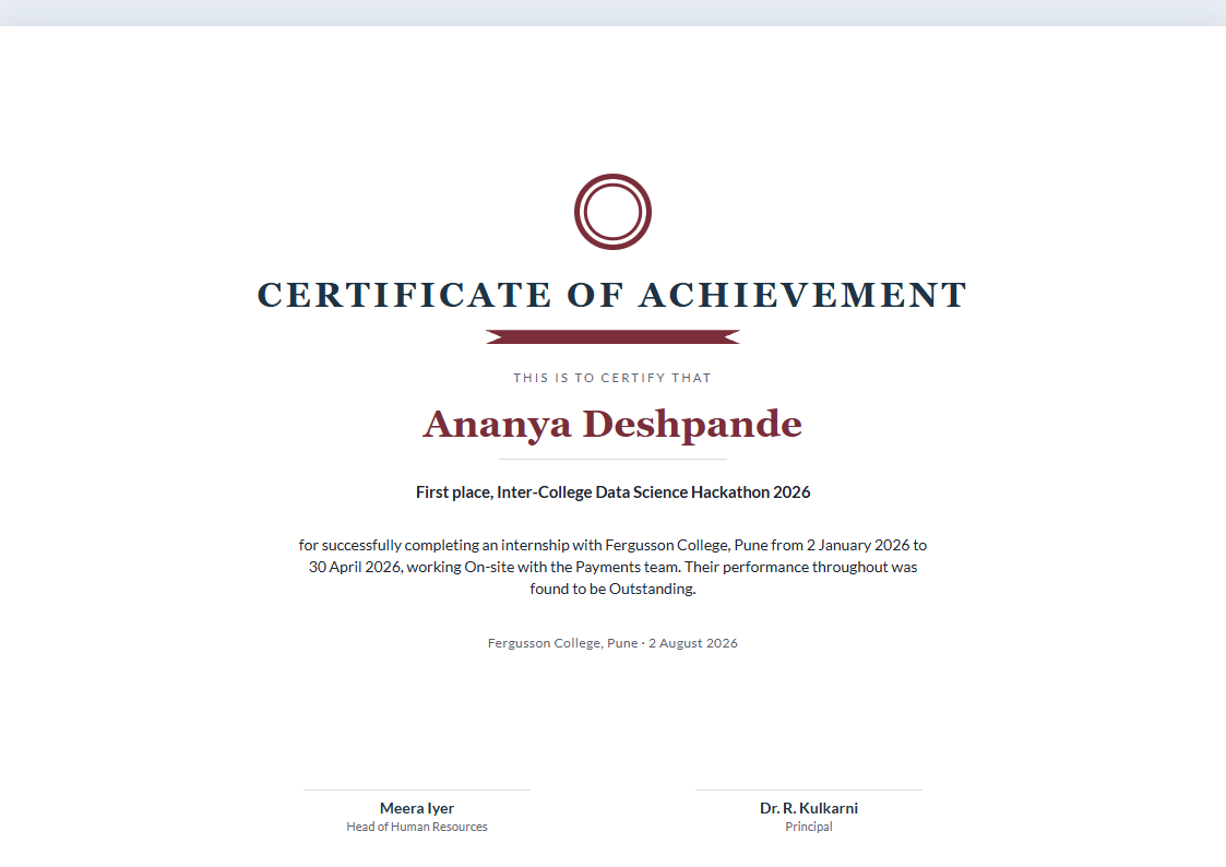 Ribbon Seal internship certificate format
