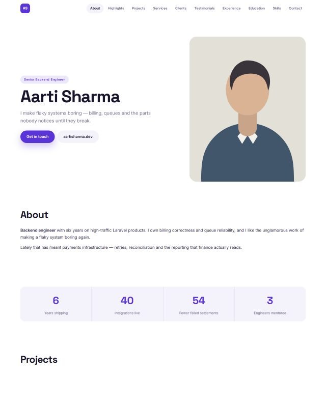 Prism portfolio design, filled with a sample profile